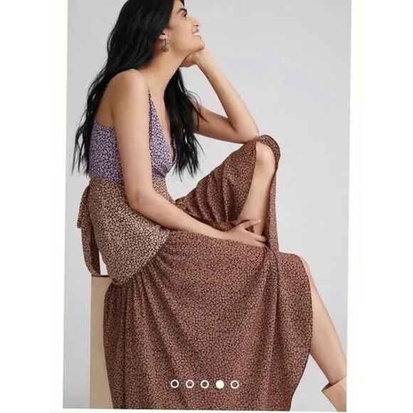 Anthropologie Hutch Elma High Low Wrap Dress color block floral print Small - Picture 3 of 11